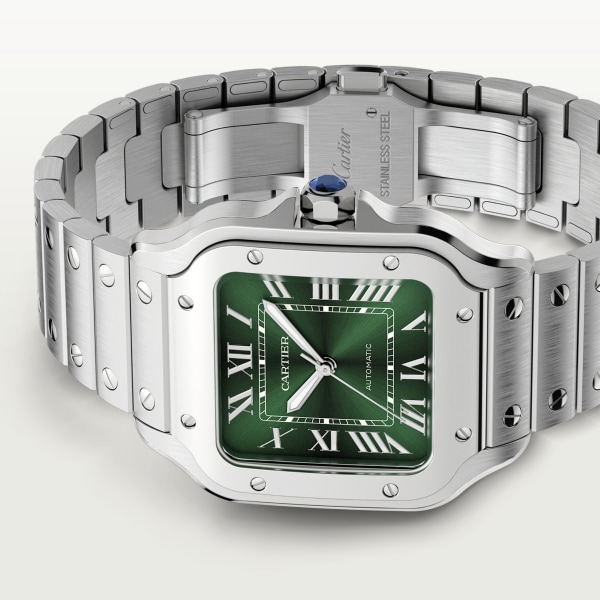 Santos de Cartier watch Medium model, automatic movement, steel, interchangeable metal and leather bracelets