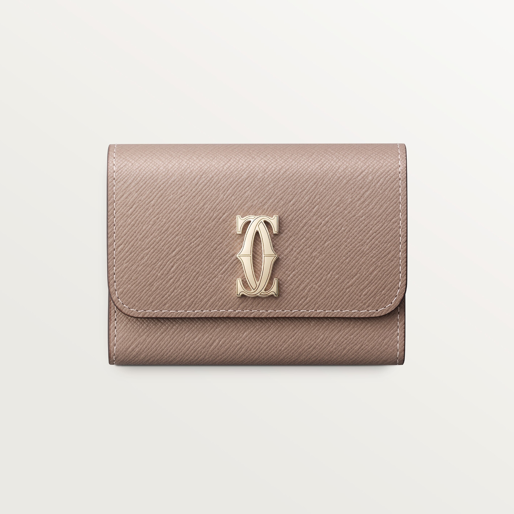 Mini wallet, C de CartierClay-coloured textured calfskin, golden finish