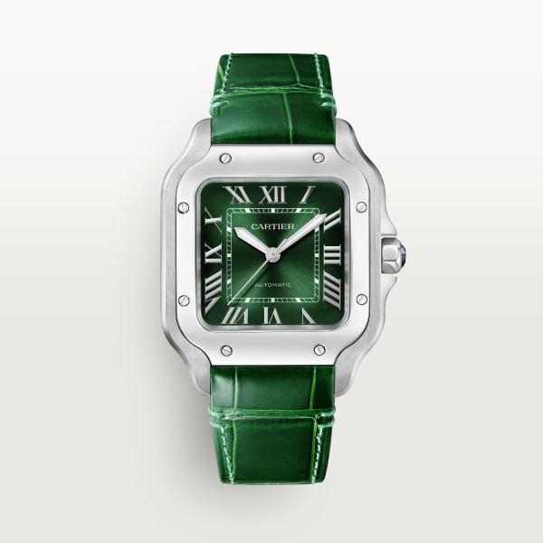 Santos de Cartier watch Medium model, automatic movement, steel, interchangeable metal and leather bracelets