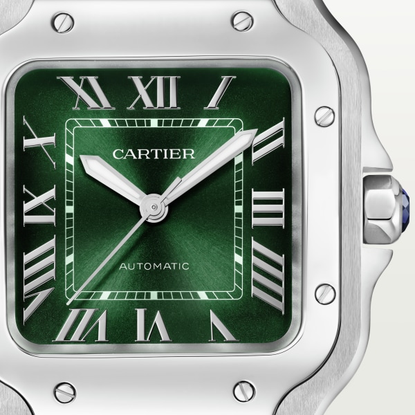 Santos de Cartier watch Medium model, automatic movement, steel, interchangeable metal and leather bracelets